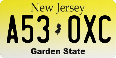 NJ license plate A53OXC