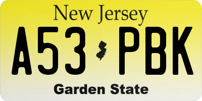 NJ license plate A53PBK