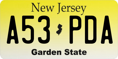 NJ license plate A53PDA