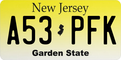 NJ license plate A53PFK