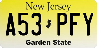 NJ license plate A53PFY