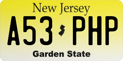 NJ license plate A53PHP