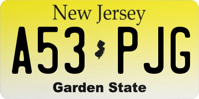 NJ license plate A53PJG