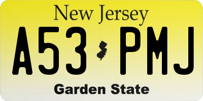 NJ license plate A53PMJ