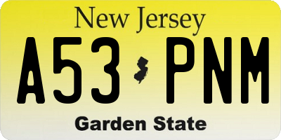 NJ license plate A53PNM
