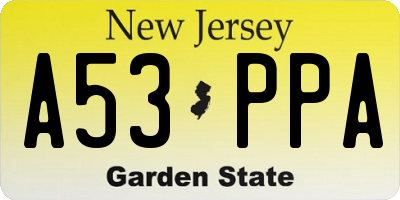 NJ license plate A53PPA