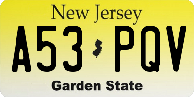 NJ license plate A53PQV
