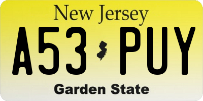 NJ license plate A53PUY