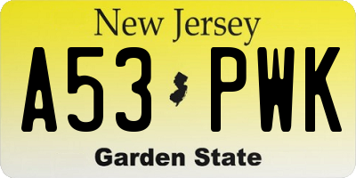 NJ license plate A53PWK