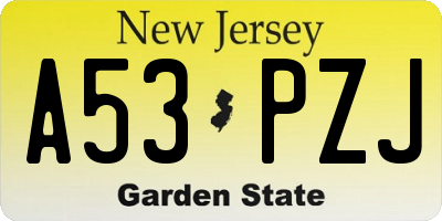 NJ license plate A53PZJ