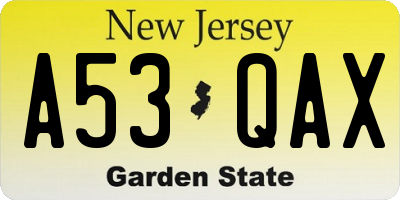 NJ license plate A53QAX
