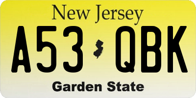 NJ license plate A53QBK