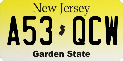 NJ license plate A53QCW