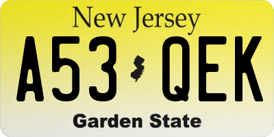 NJ license plate A53QEK