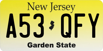 NJ license plate A53QFY
