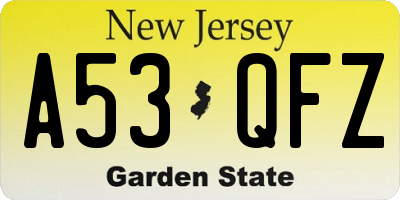 NJ license plate A53QFZ