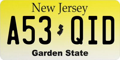NJ license plate A53QID