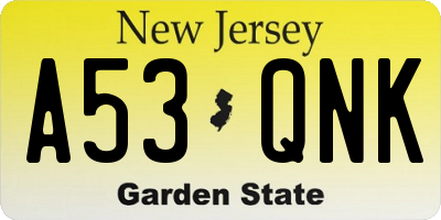 NJ license plate A53QNK