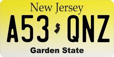 NJ license plate A53QNZ