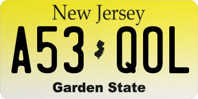 NJ license plate A53QOL