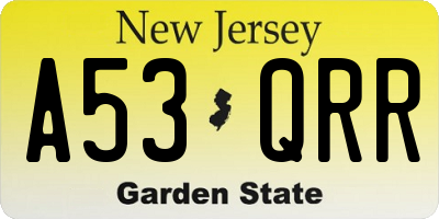 NJ license plate A53QRR