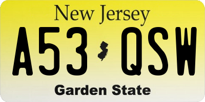 NJ license plate A53QSW