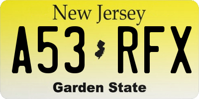 NJ license plate A53RFX