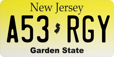 NJ license plate A53RGY