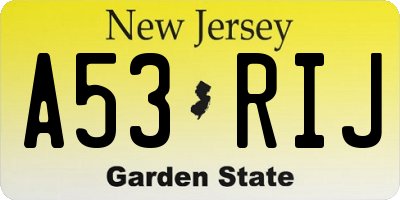 NJ license plate A53RIJ