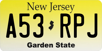 NJ license plate A53RPJ