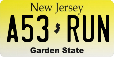 NJ license plate A53RUN