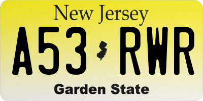 NJ license plate A53RWR