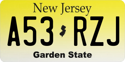 NJ license plate A53RZJ
