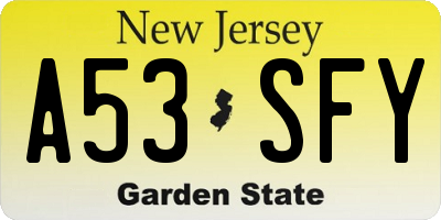 NJ license plate A53SFY