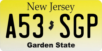 NJ license plate A53SGP