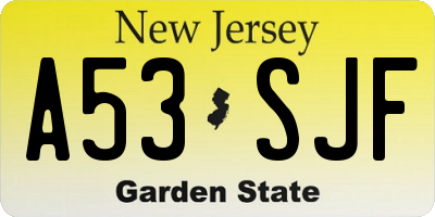 NJ license plate A53SJF