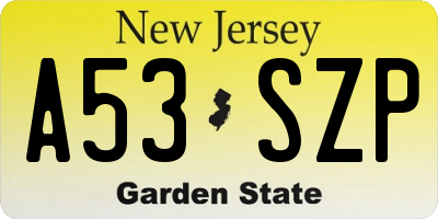 NJ license plate A53SZP