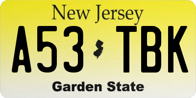 NJ license plate A53TBK