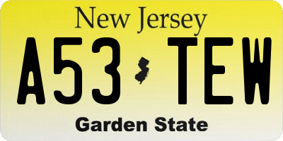 NJ license plate A53TEW