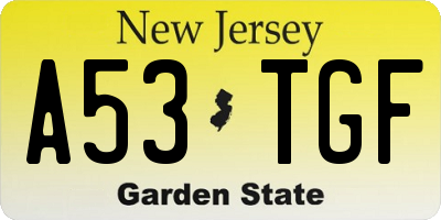NJ license plate A53TGF