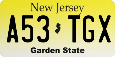 NJ license plate A53TGX