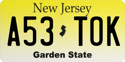 NJ license plate A53TOK