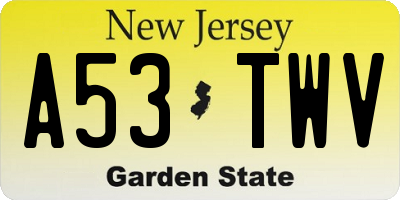 NJ license plate A53TWV