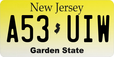 NJ license plate A53UIW