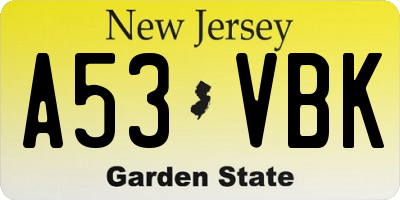 NJ license plate A53VBK