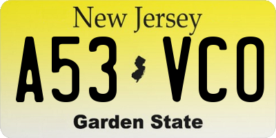 NJ license plate A53VCO