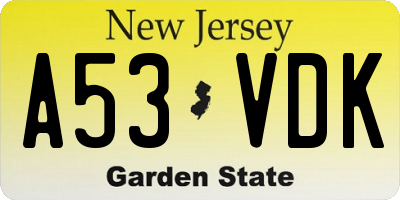 NJ license plate A53VDK