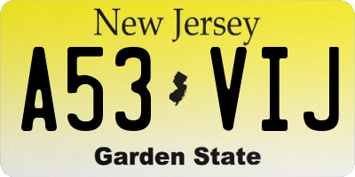 NJ license plate A53VIJ