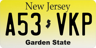NJ license plate A53VKP