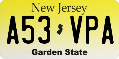 NJ license plate A53VPA